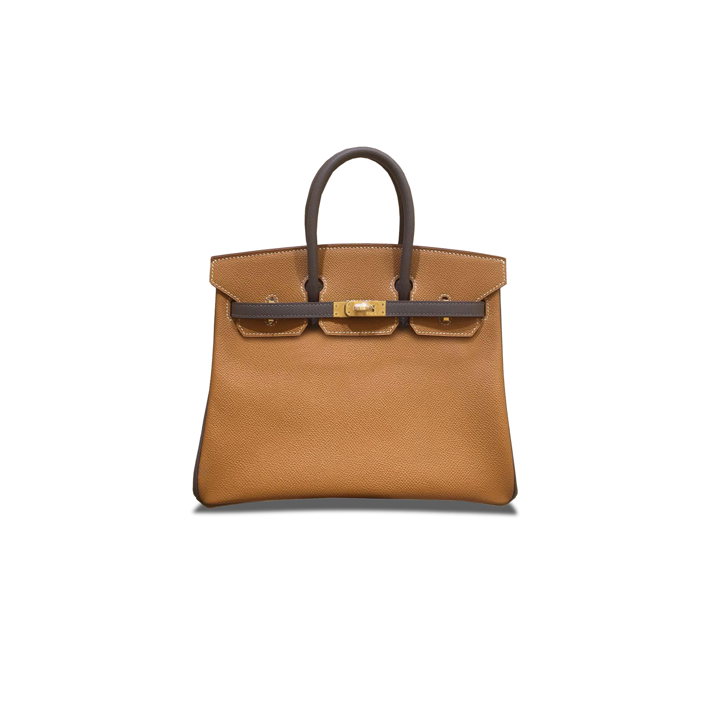 H**me5 BIRKIN 25 EPSON LEATHER GOLDEN BROWN WITH PEWTER GREY HANDBAG 247023787 (25*20*13cm) Master Quality